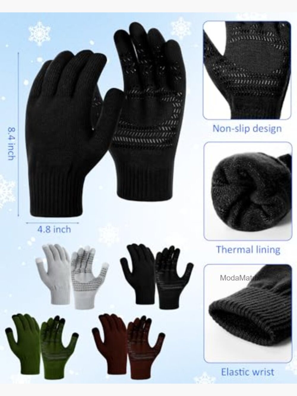 Unisex Knit Beanie and Gloves Set Stretchy Touch Screen Gripper Winter Warm - Picture 3 of 7